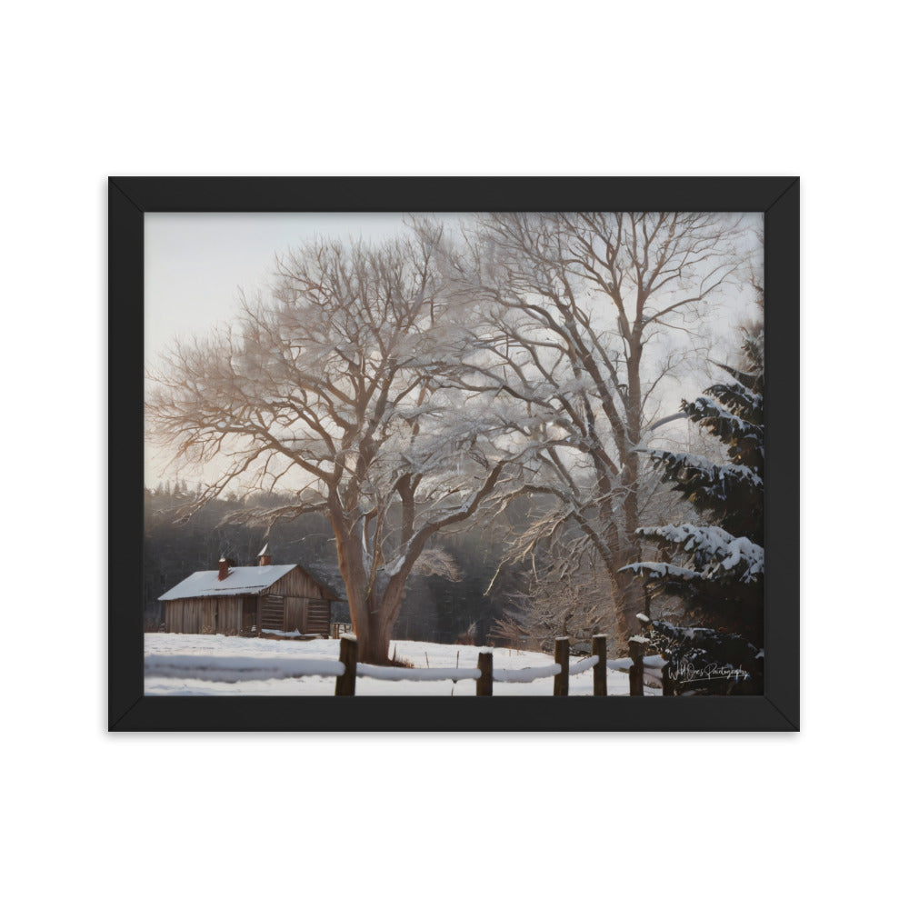 Winter Wonder Cabin - Framed Paintography