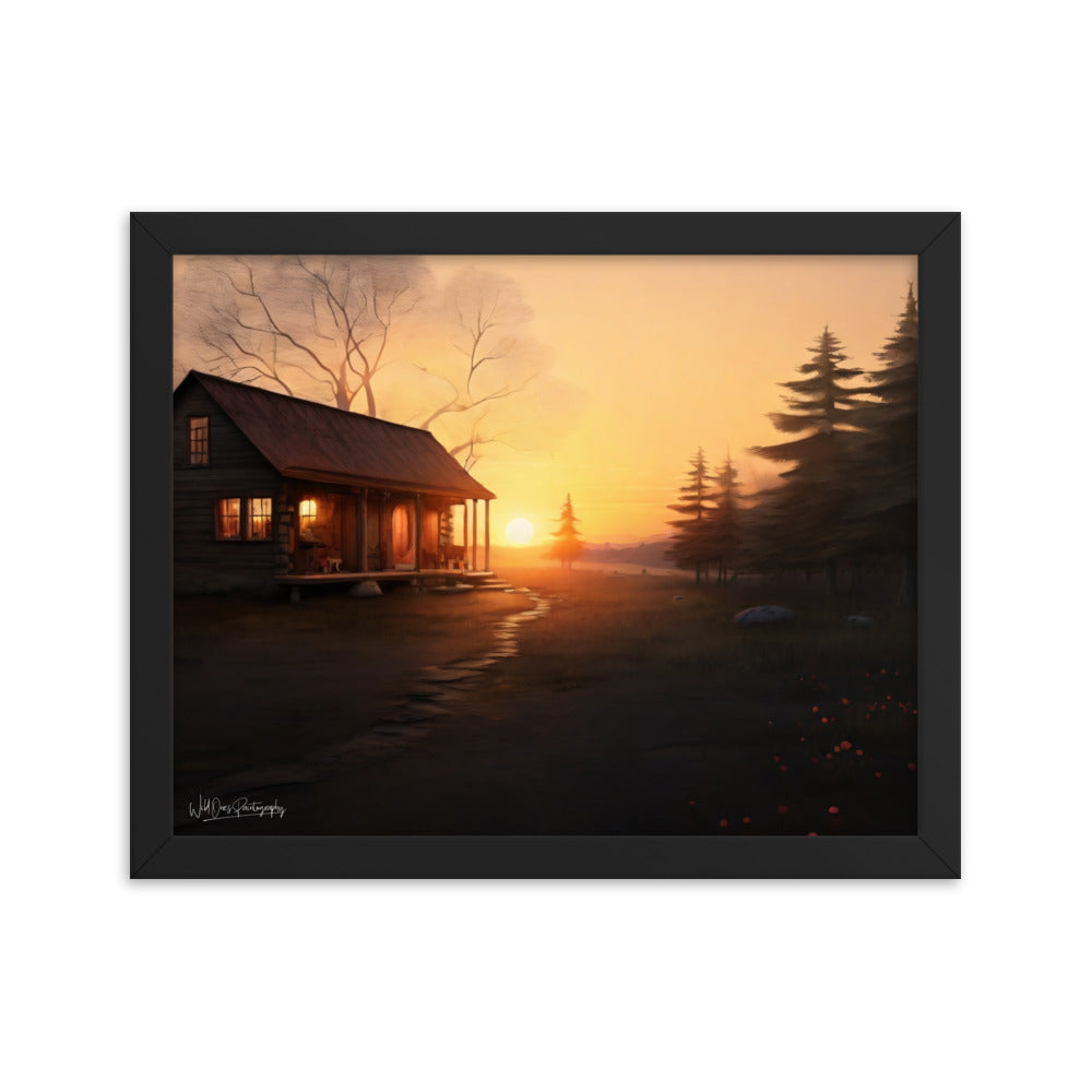 Sunset Cabin - Framed Paintography