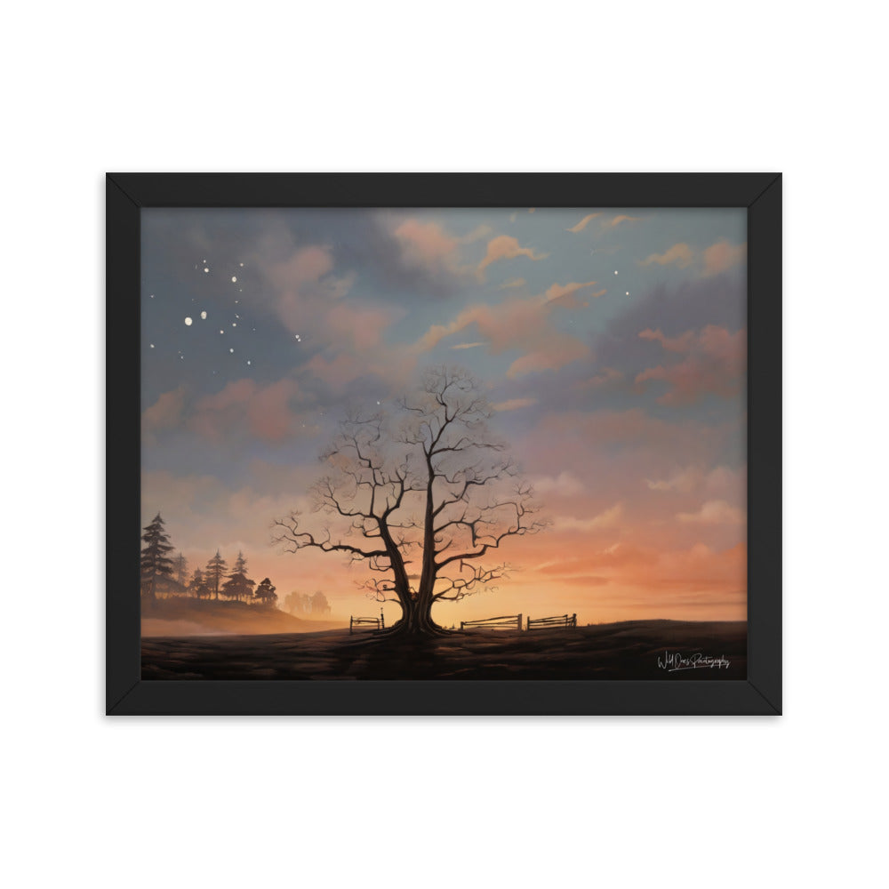 Split Tree Sunset - Framed Paintography