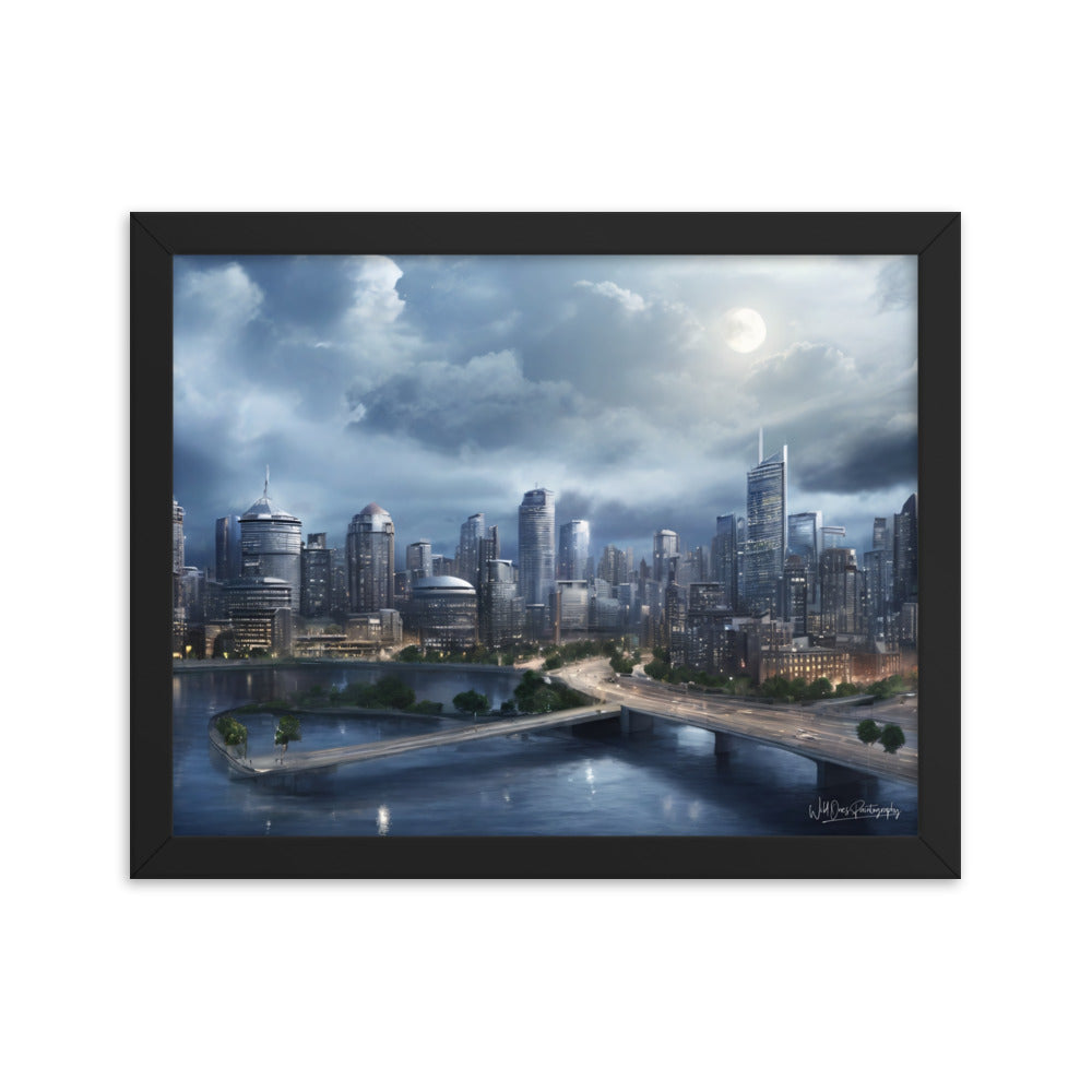 Night City Landing - Framed Paintography