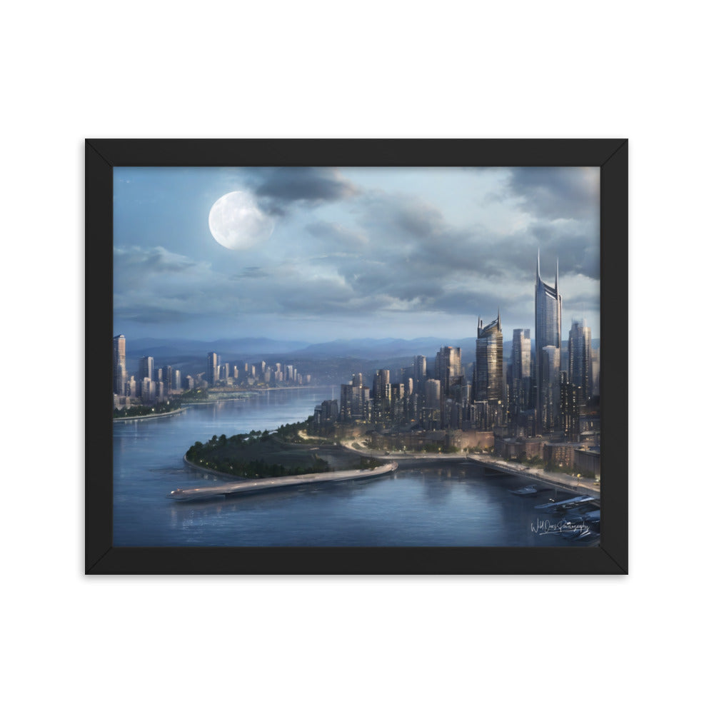 Night City Moon - Framed Paintography