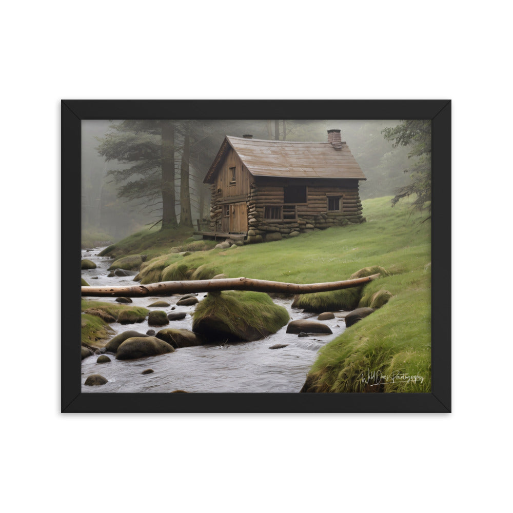 Misty Forest Cabin - Framed Paintography