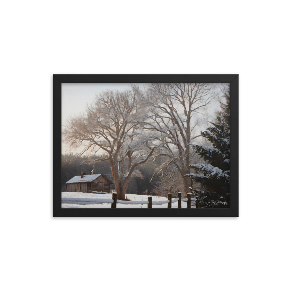 Winter Wonder Cabin - Framed Paintography
