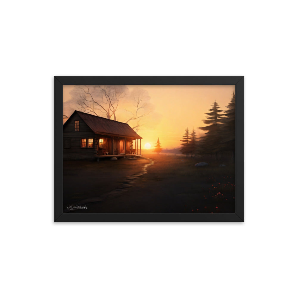 Sunset Cabin - Framed Paintography