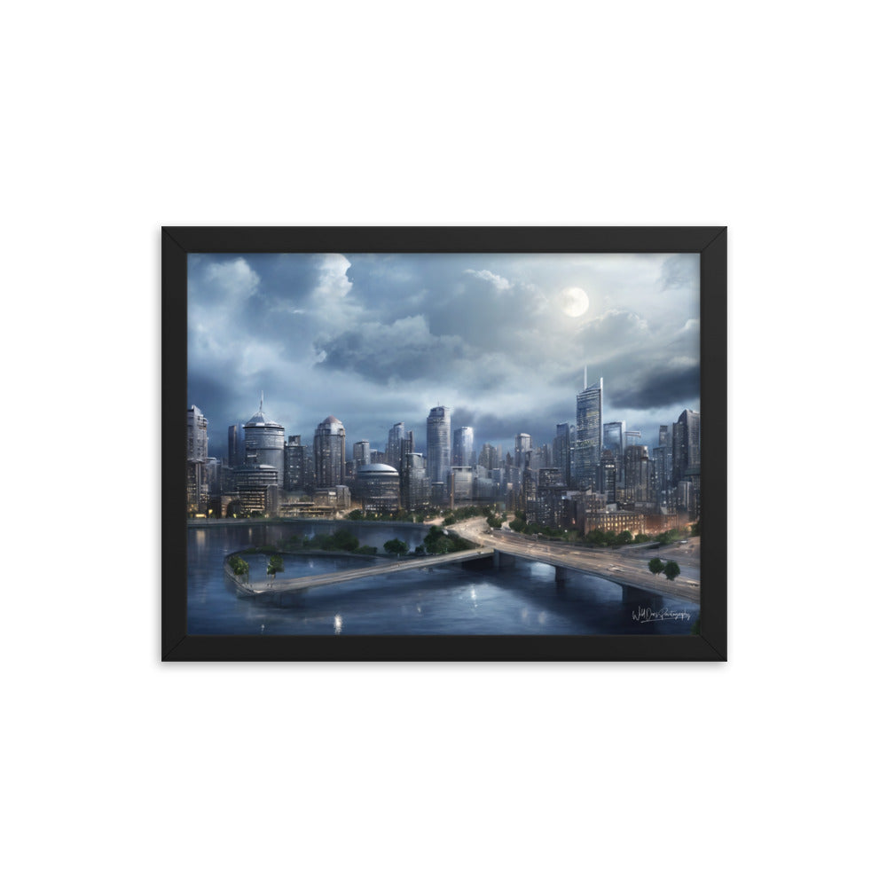 Night City Landing - Framed Paintography