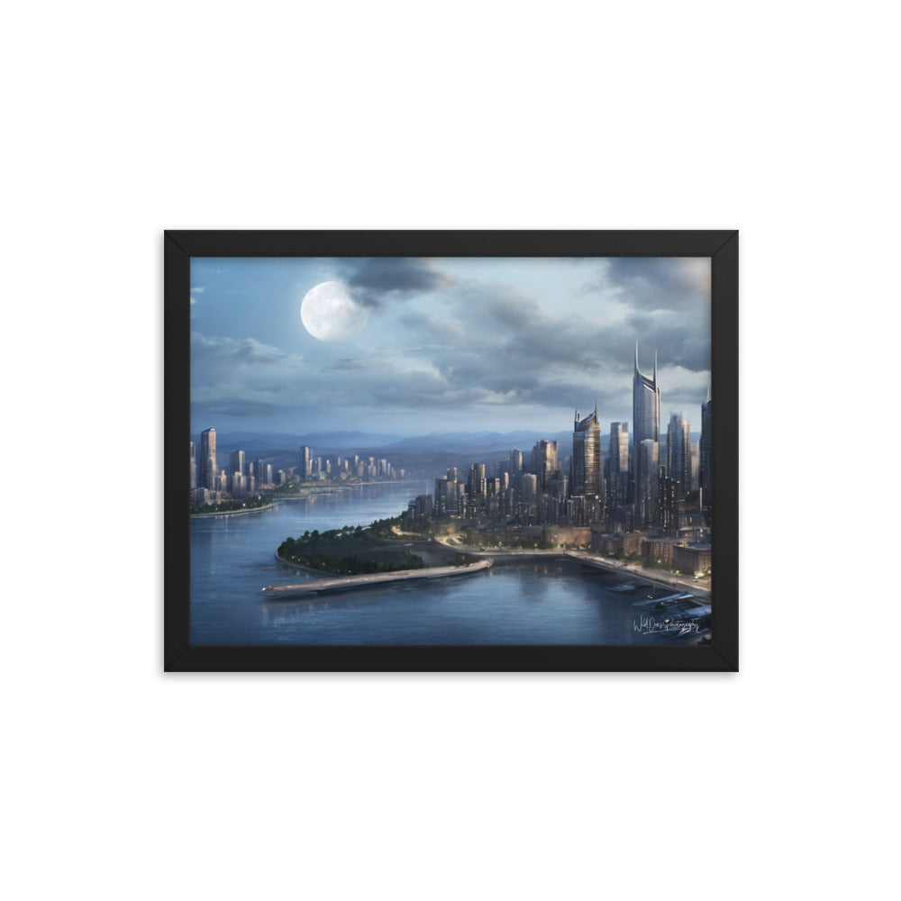 Night City Moon - Framed Paintography