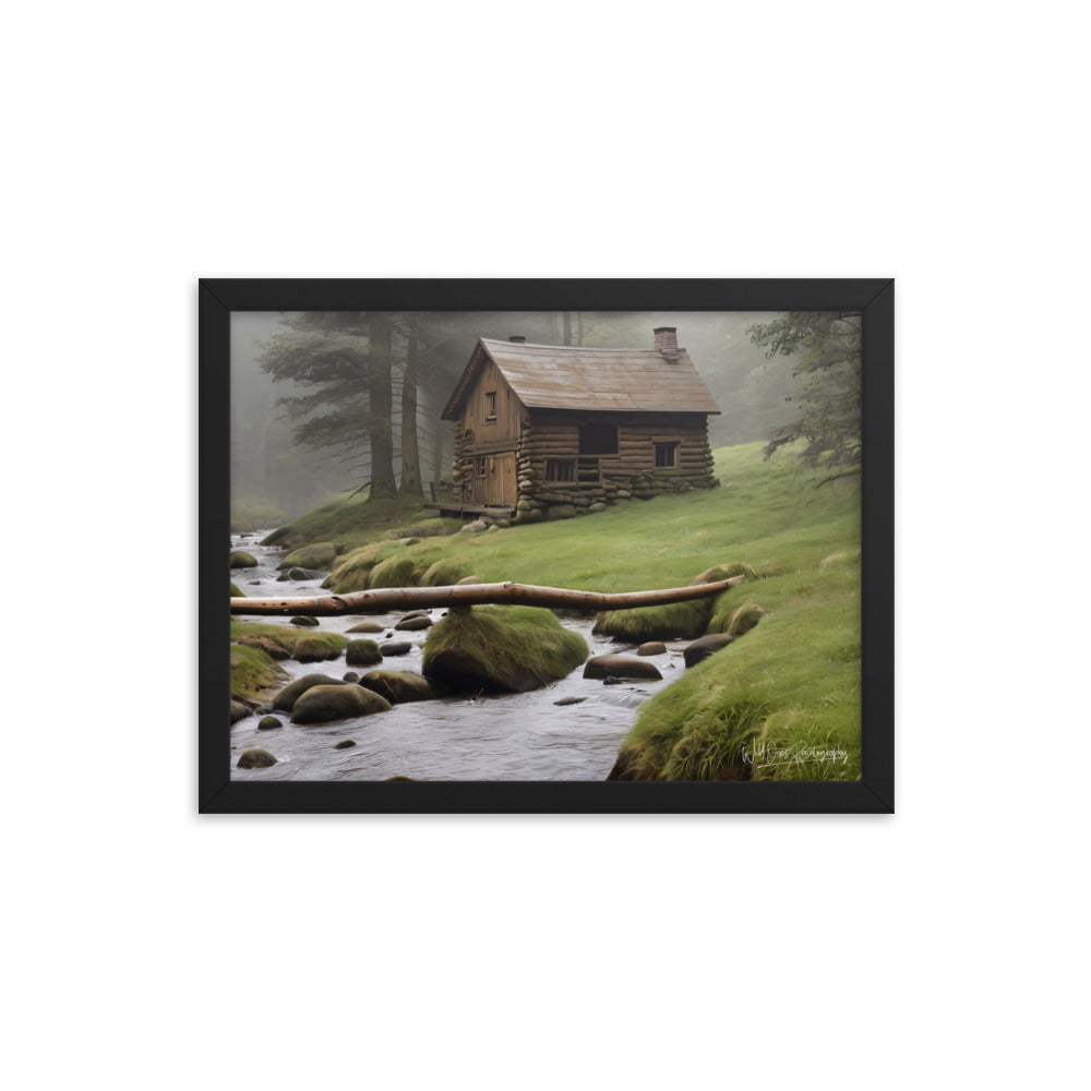 Misty Forest Cabin - Framed Paintography