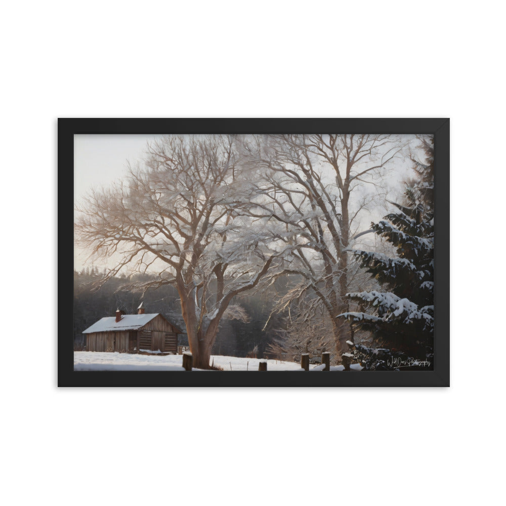 Winter Wonder Cabin - Framed Paintography