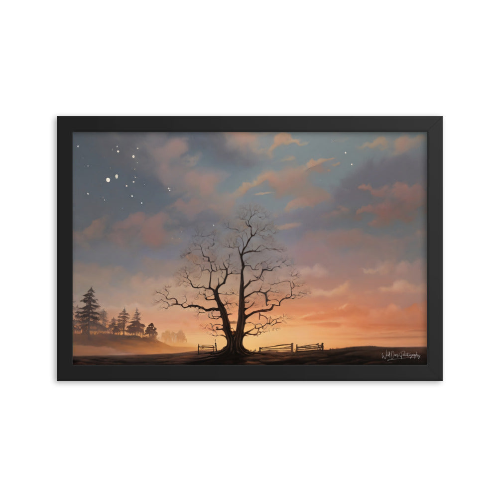 Split Tree Sunset - Framed Paintography