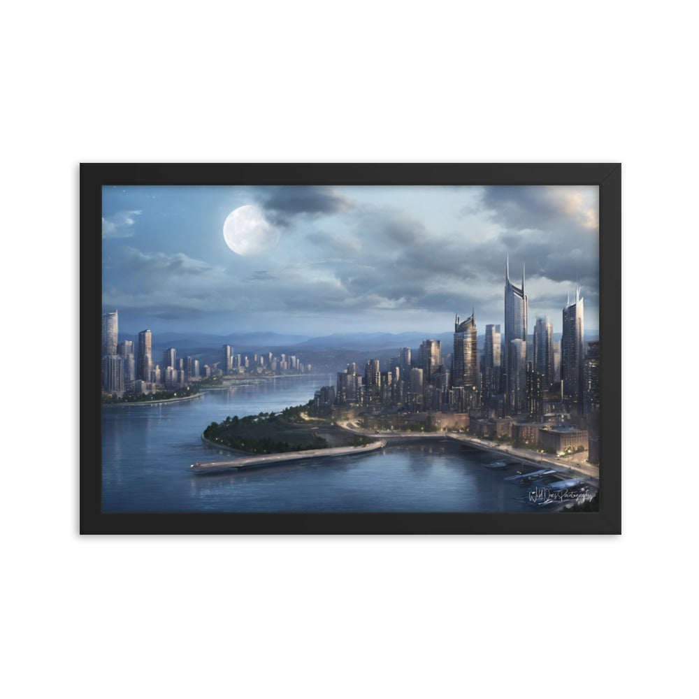 Night City Moon - Framed Paintography