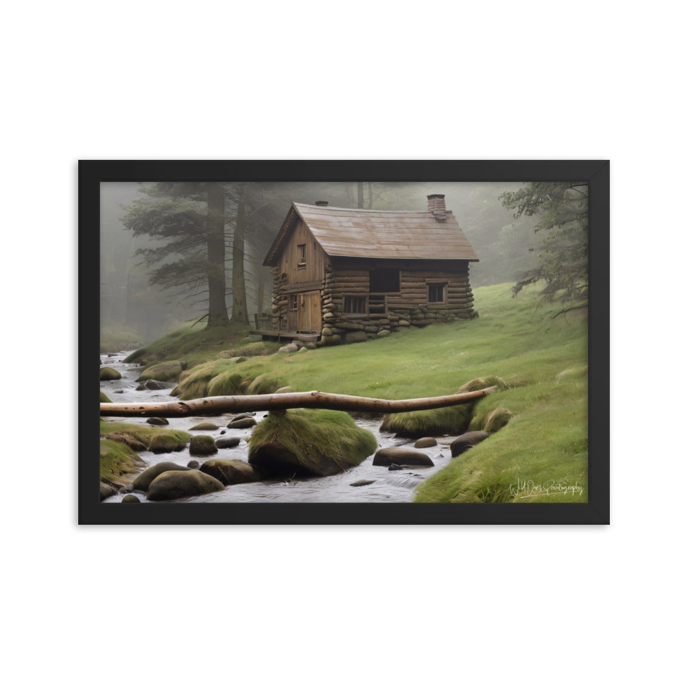 Misty Forest Cabin - Framed Paintography