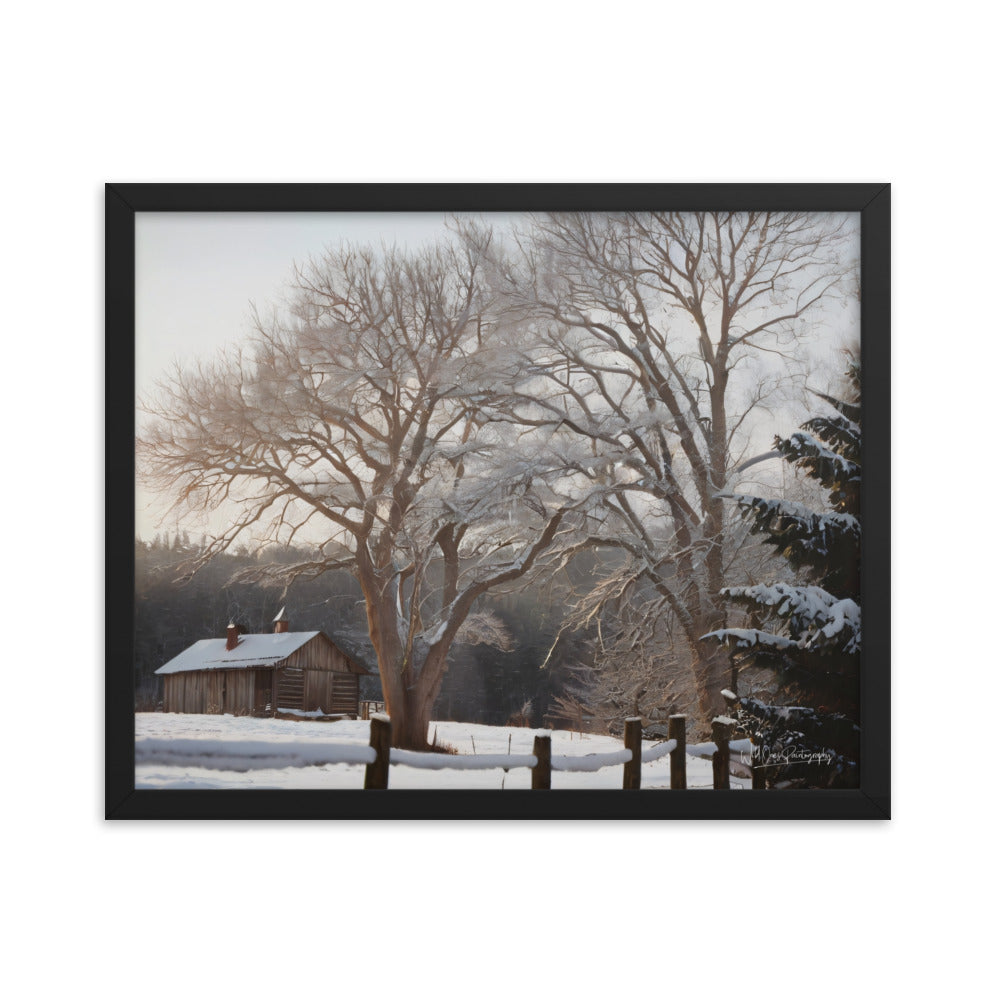 Winter Wonder Cabin - Framed Paintography