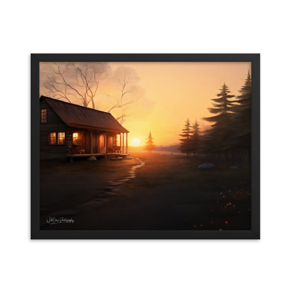 Sunset Cabin - Framed Paintography