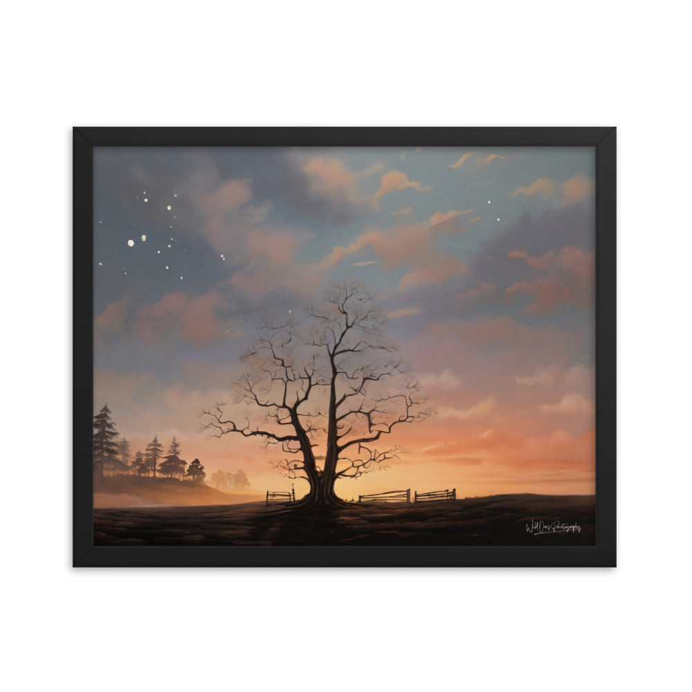 Split Tree Sunset - Framed Paintography
