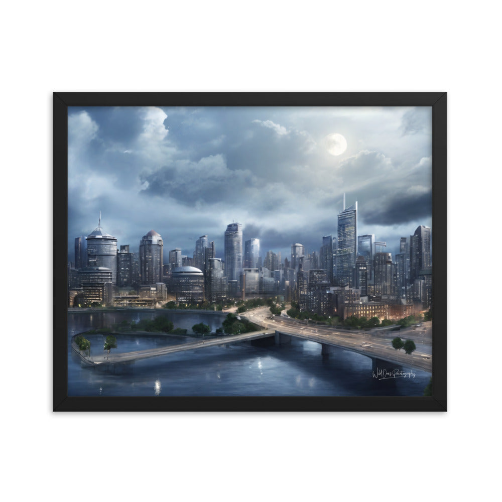 Night City Landing - Framed Paintography