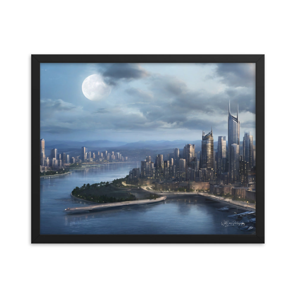 Night City Moon - Framed Paintography