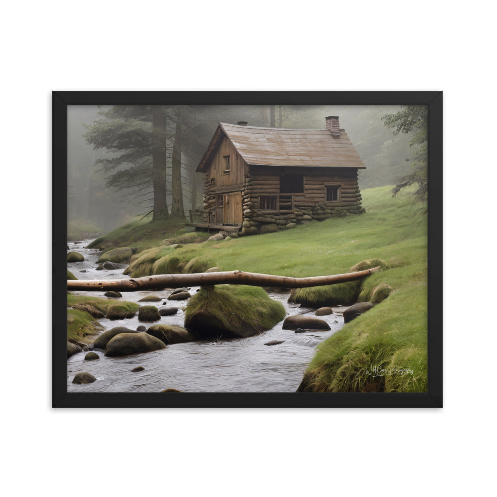 Misty Forest Cabin - Framed Paintography