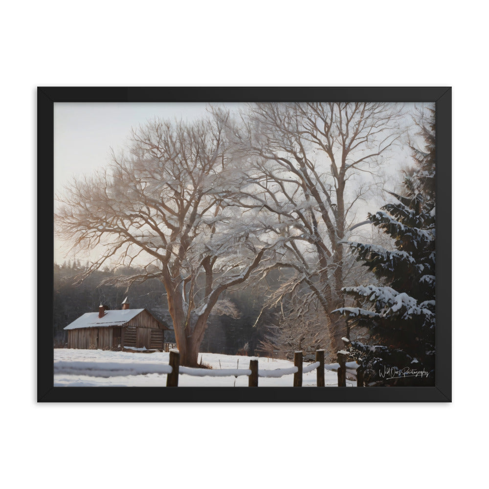 Winter Wonder Cabin - Framed Paintography
