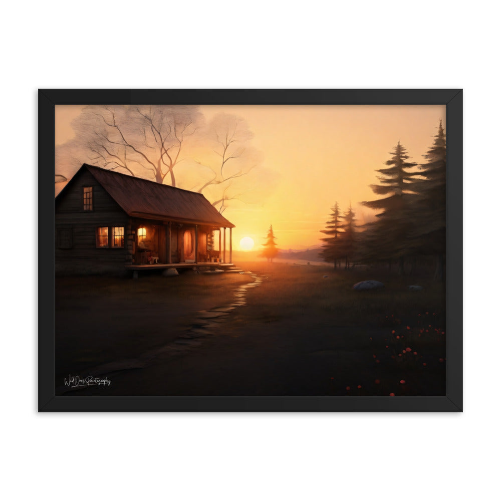 Sunset Cabin - Framed Paintography