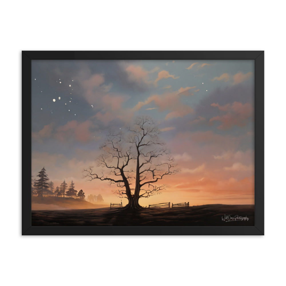 Split Tree Sunset - Framed Paintography