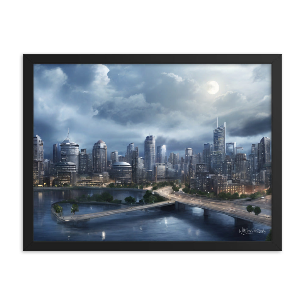 Night City Landing - Framed Paintography