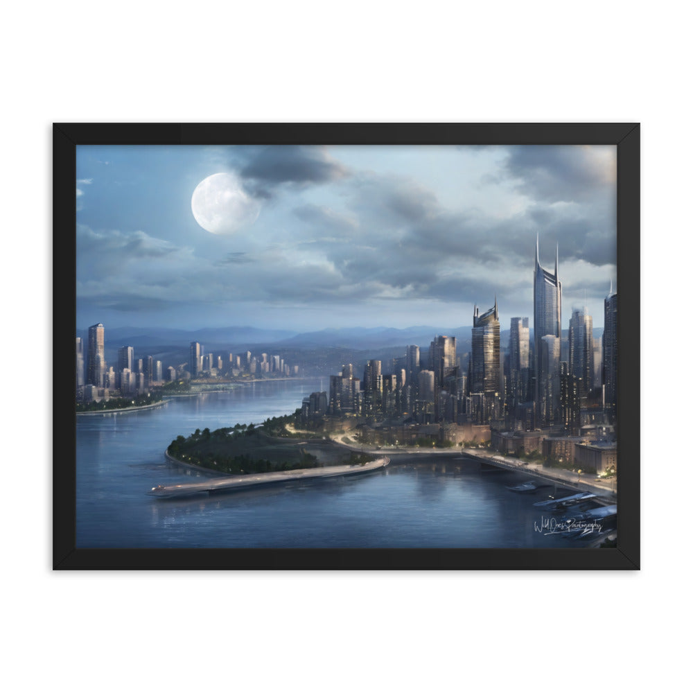 Night City Moon - Framed Paintography