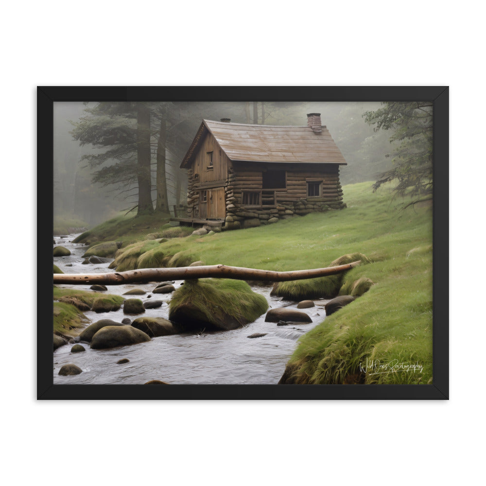 Misty Forest Cabin - Framed Paintography