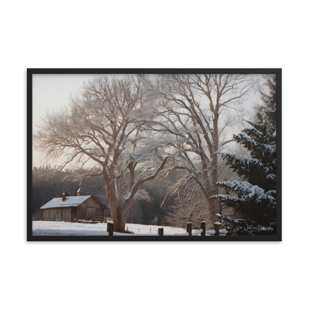 Winter Wonder Cabin - Framed Paintography