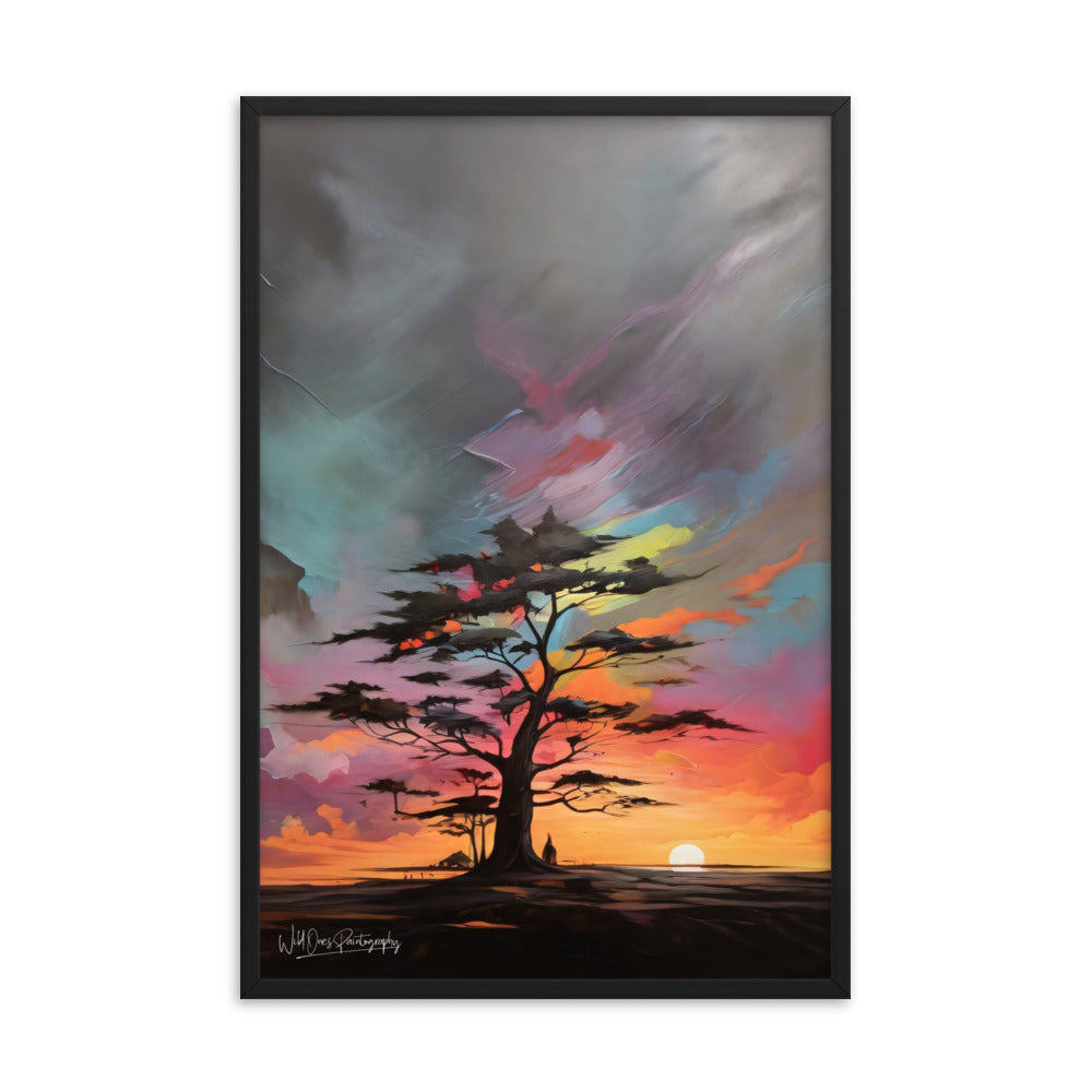 Vibrant Tree Sunset - Framed Paintography