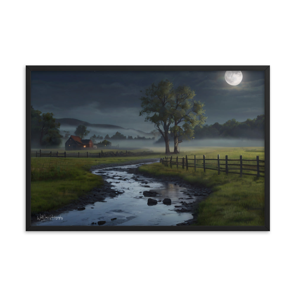 Misty Moon Creek - Framed Paintography
