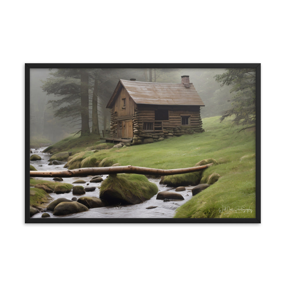 Misty Forest Cabin - Framed Paintography