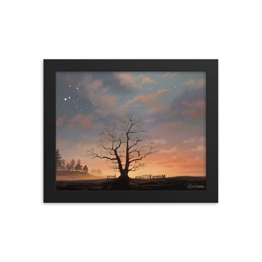 Split Tree Sunset - Framed Paintography