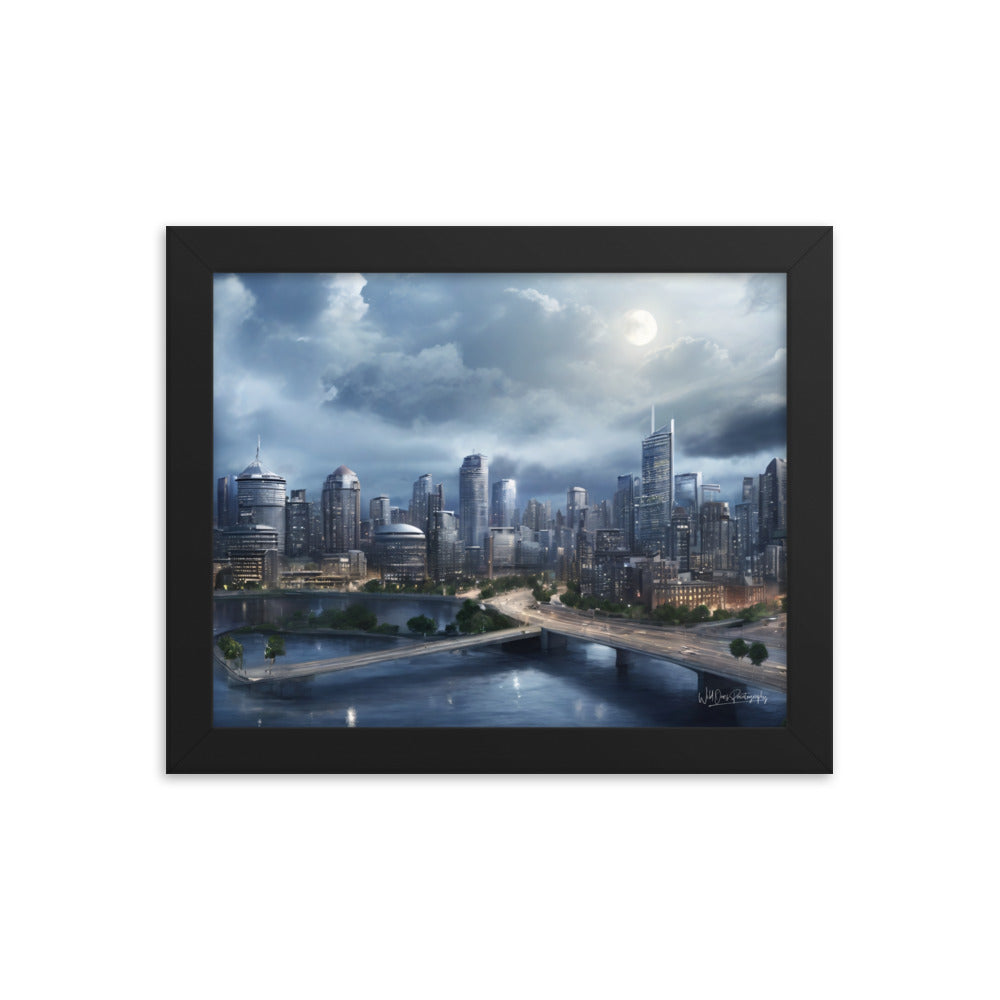 Night City Landing - Framed Paintography