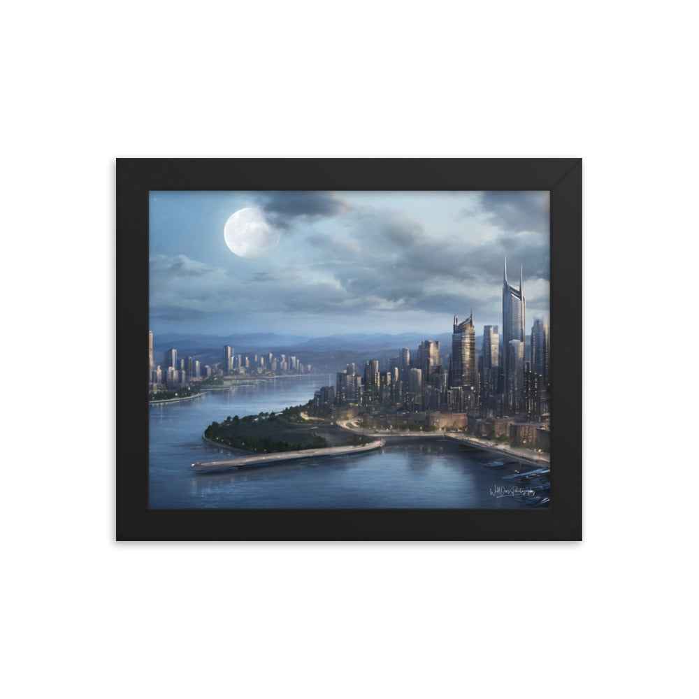 Night City Moon - Framed Paintography