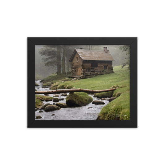 Misty Forest Cabin - Framed Paintography