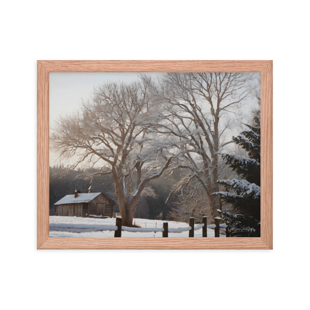 Winter Wonder Cabin - Framed Paintography