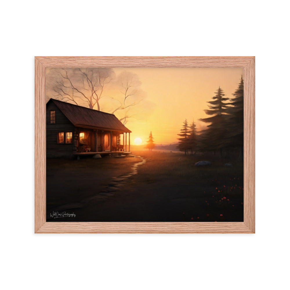 Sunset Cabin - Framed Paintography