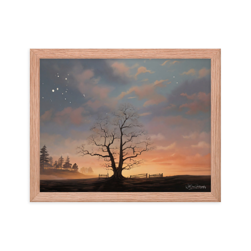 Split Tree Sunset - Framed Paintography