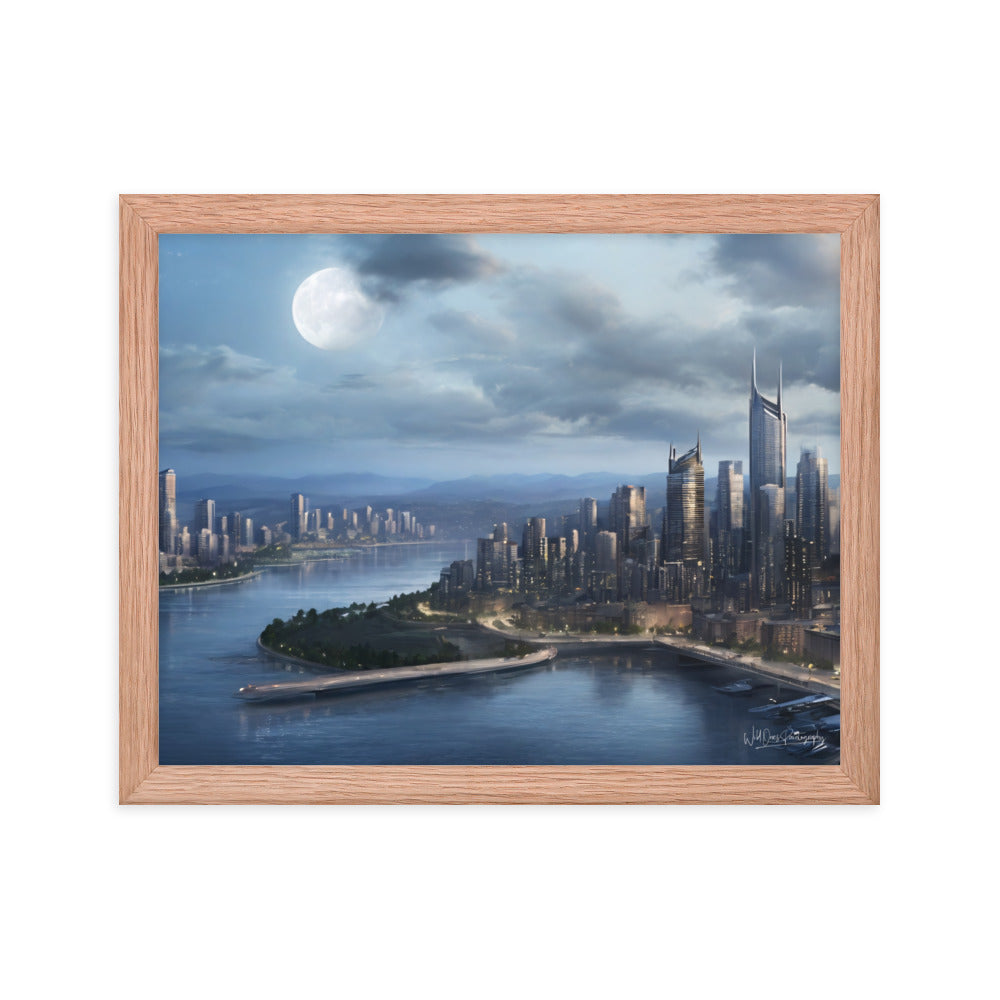 Night City Moon - Framed Paintography