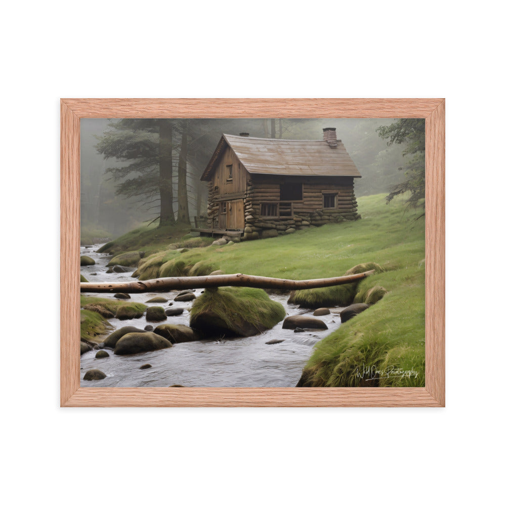 Misty Forest Cabin - Framed Paintography