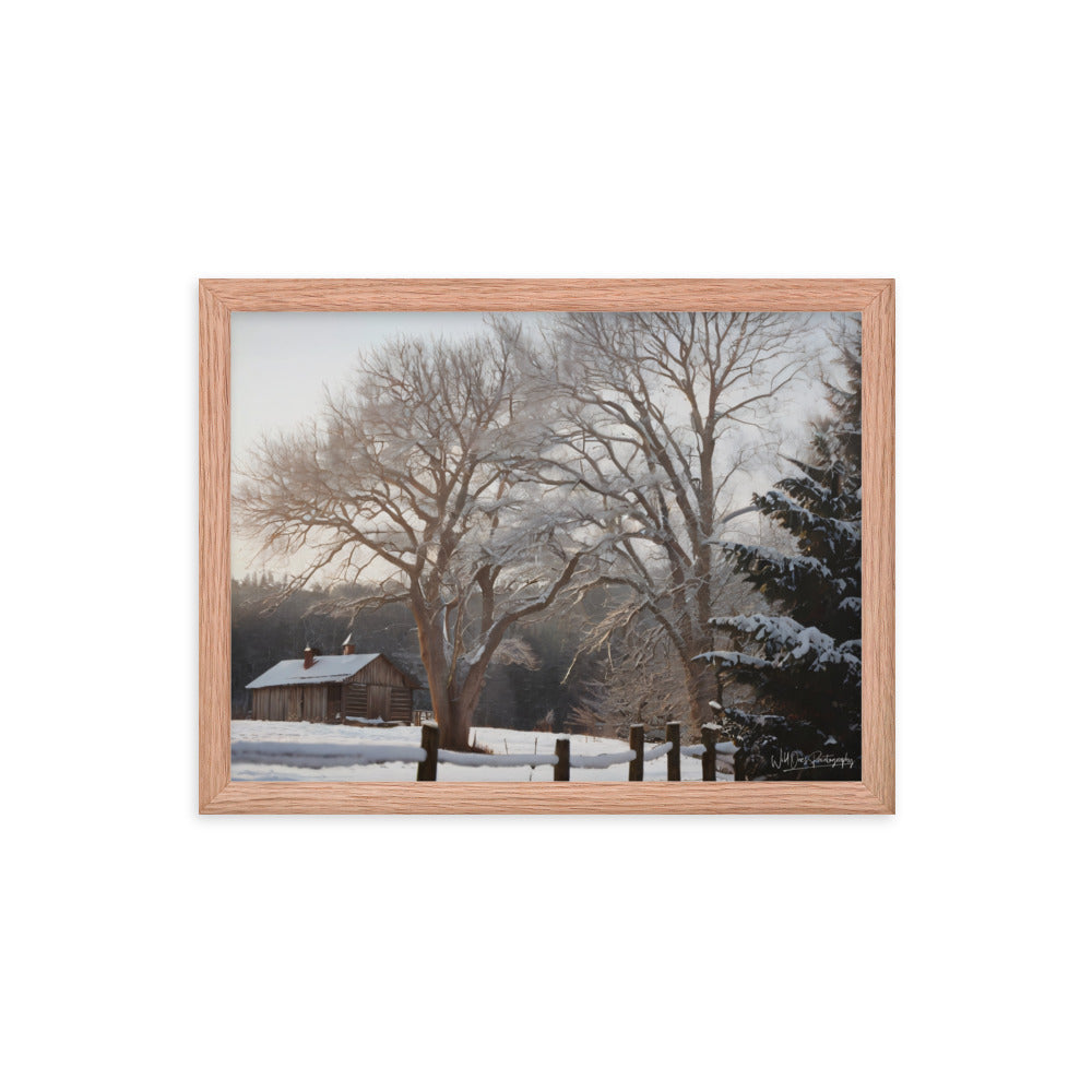 Winter Wonder Cabin - Framed Paintography
