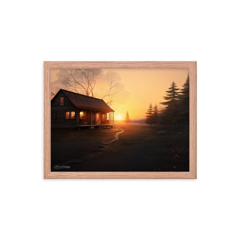 Sunset Cabin - Framed Paintography