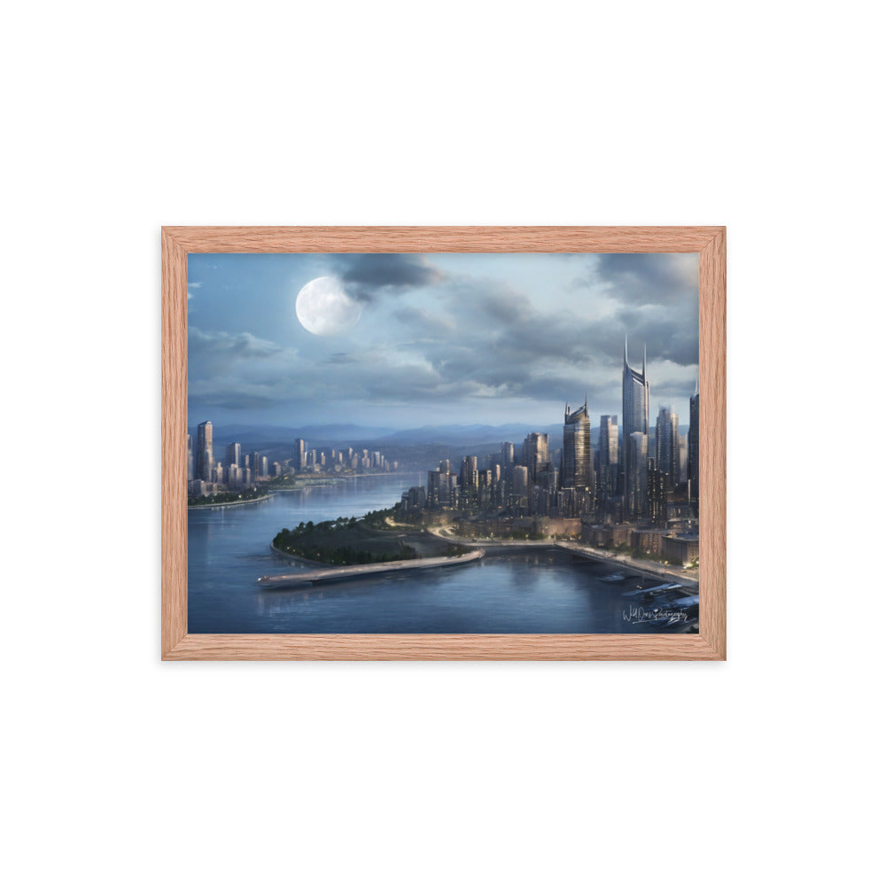 Night City Moon - Framed Paintography