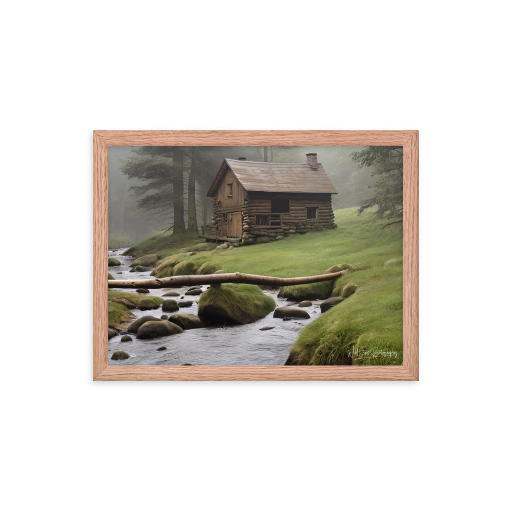 Misty Forest Cabin - Framed Paintography