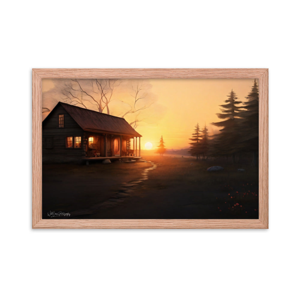 Sunset Cabin - Framed Paintography