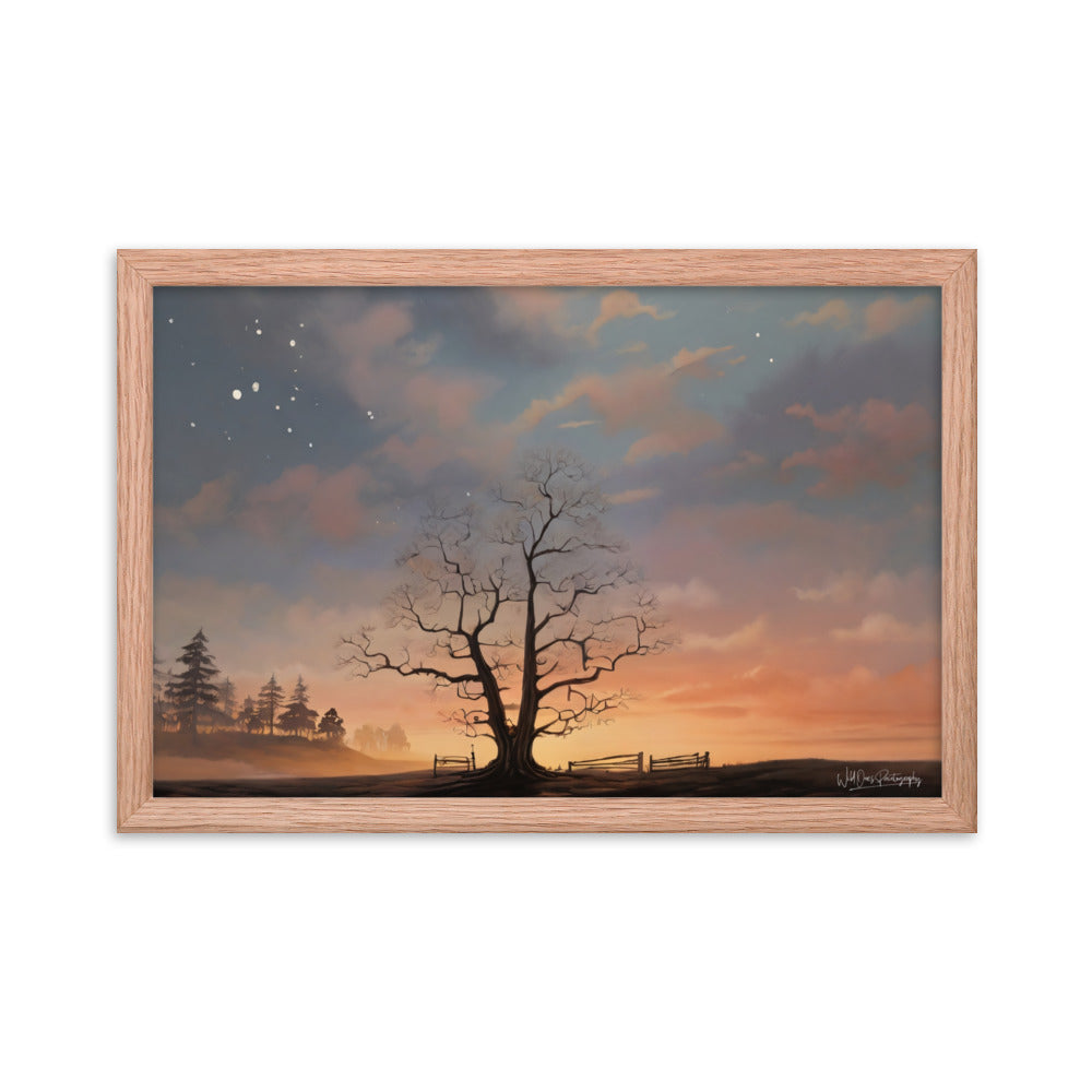 Split Tree Sunset - Framed Paintography