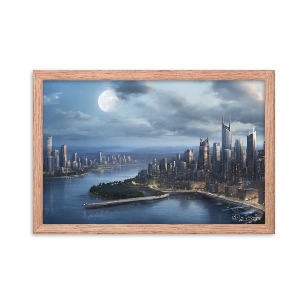 Night City Moon - Framed Paintography