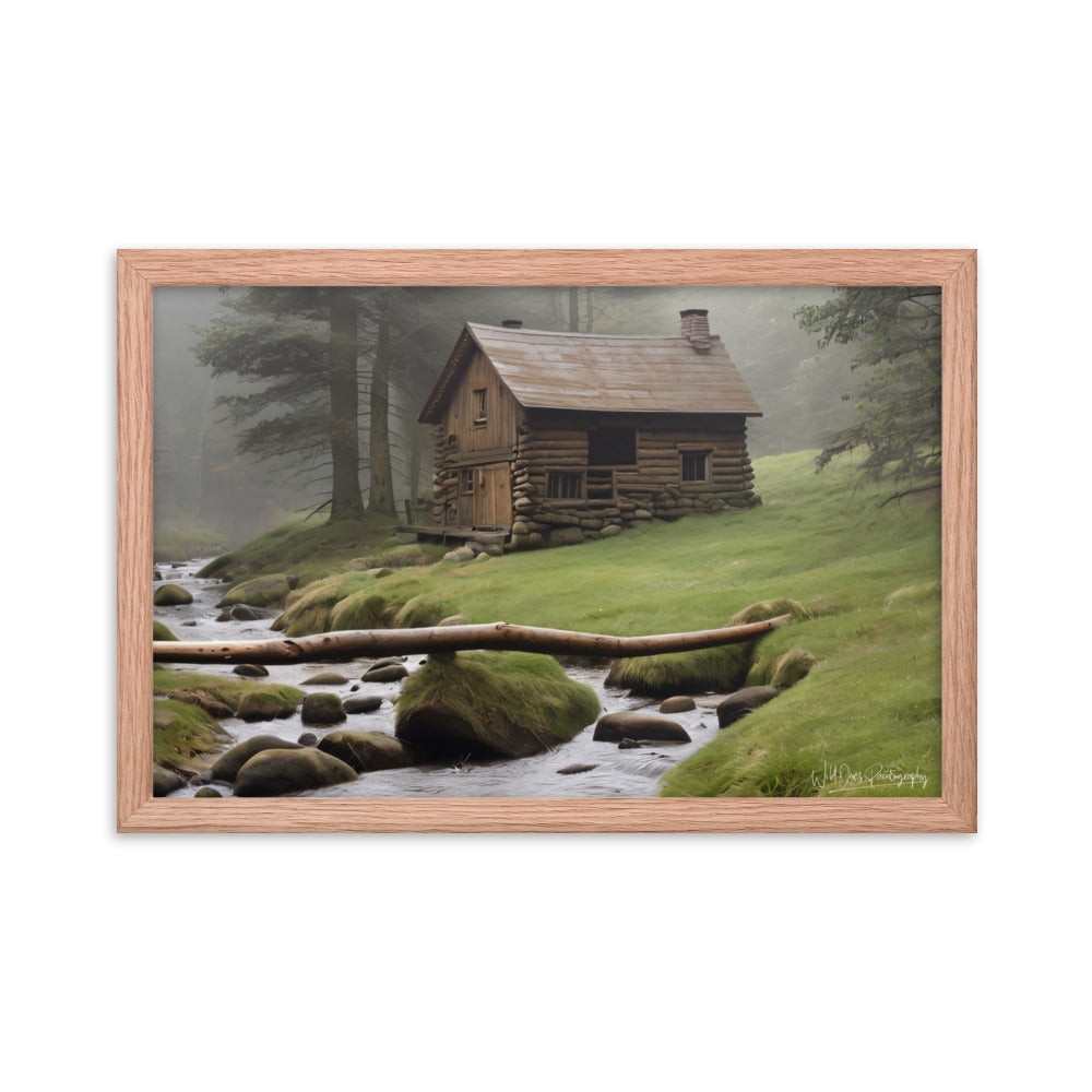 Misty Forest Cabin - Framed Paintography