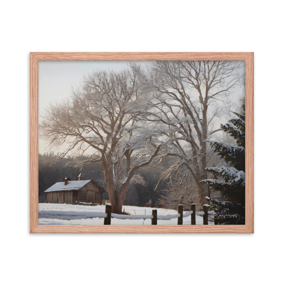 Winter Wonder Cabin - Framed Paintography