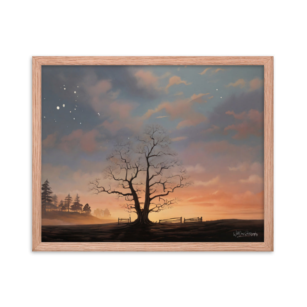 Split Tree Sunset - Framed Paintography